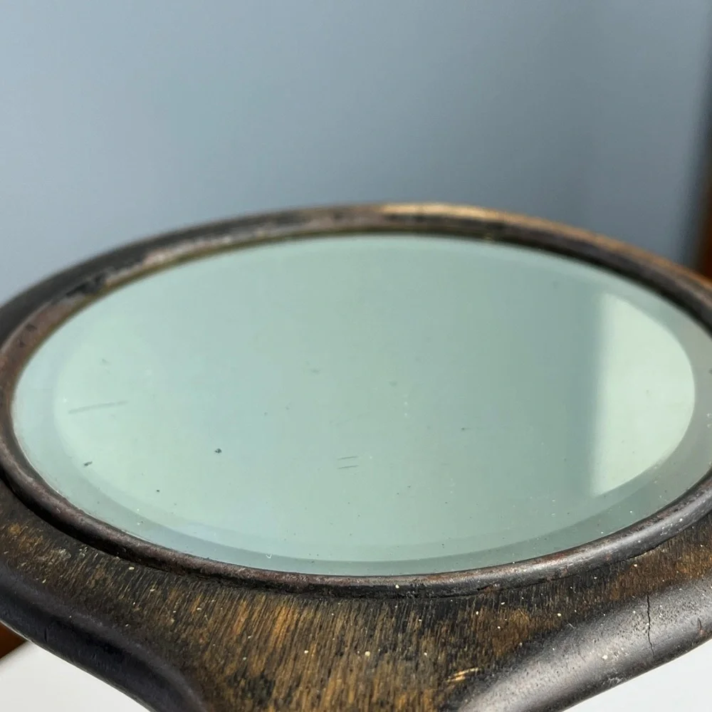 Vintage Wooden and Silver Vanity Hand Mirror Rustic Victorian Decor